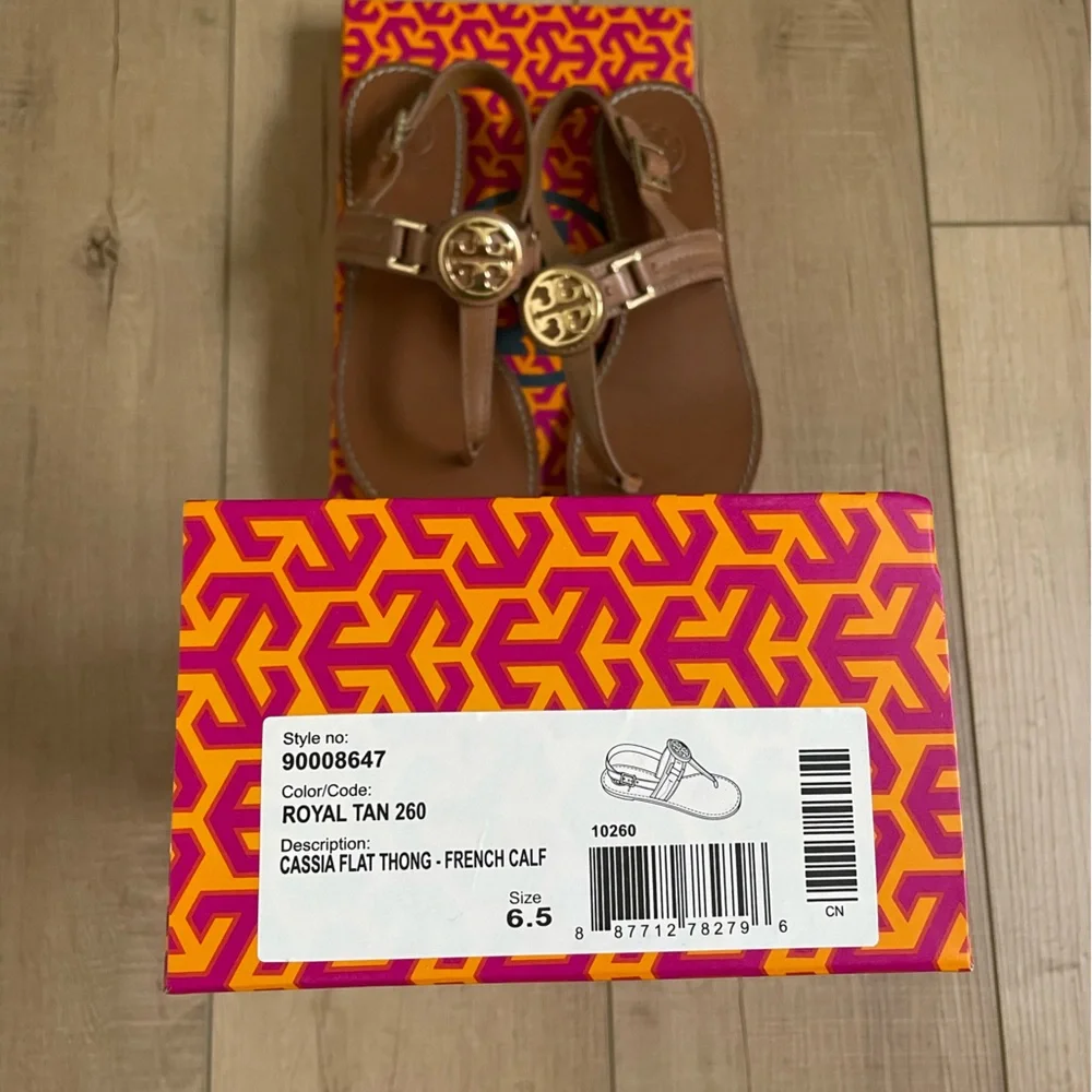 EUC Tory Burch Cassia Flat Thong Sandal, Royal Tan, 6.5 - Picture 2 of 4
